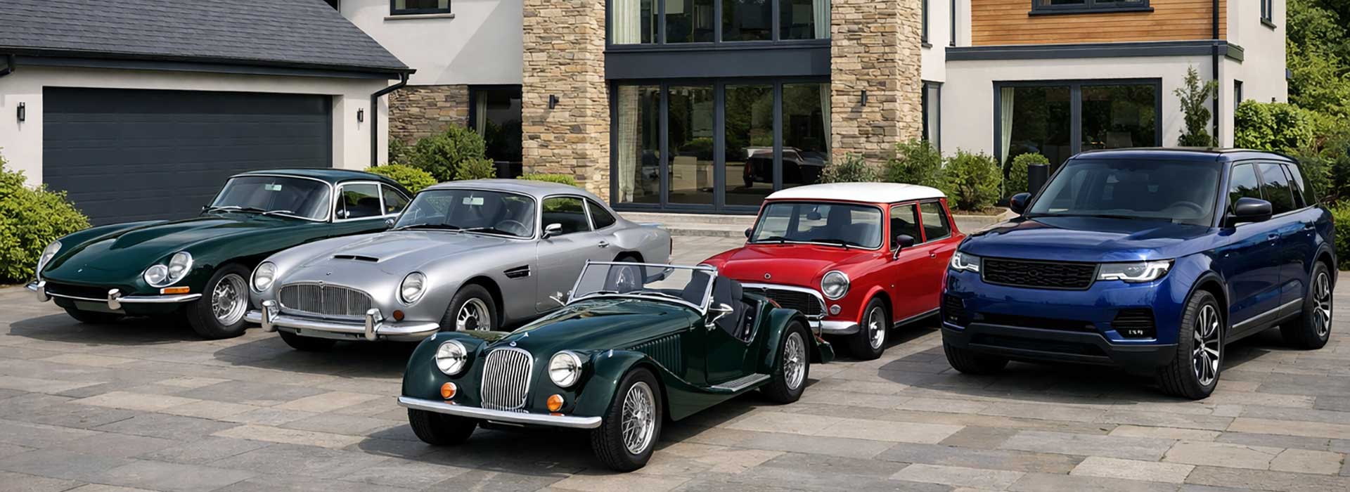 British cars outside a private house