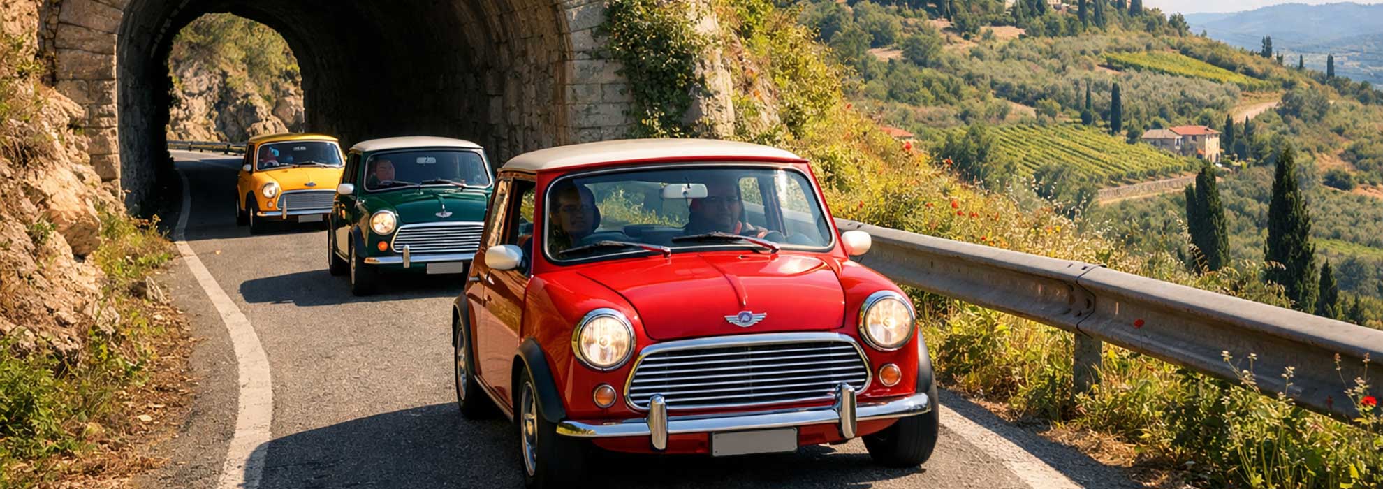 Minis on an Italian country road